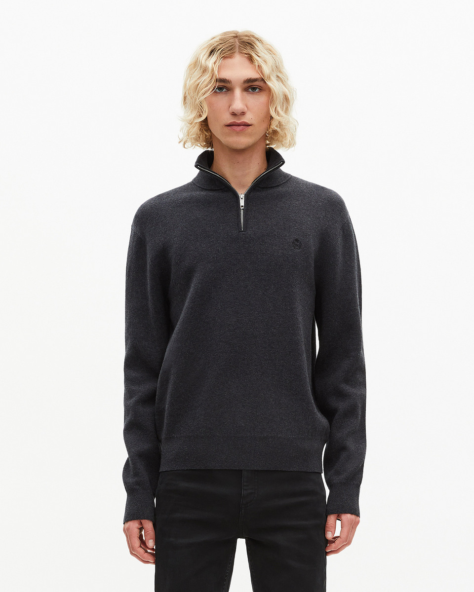 Grey double-faced wool trucker-neck sweater
