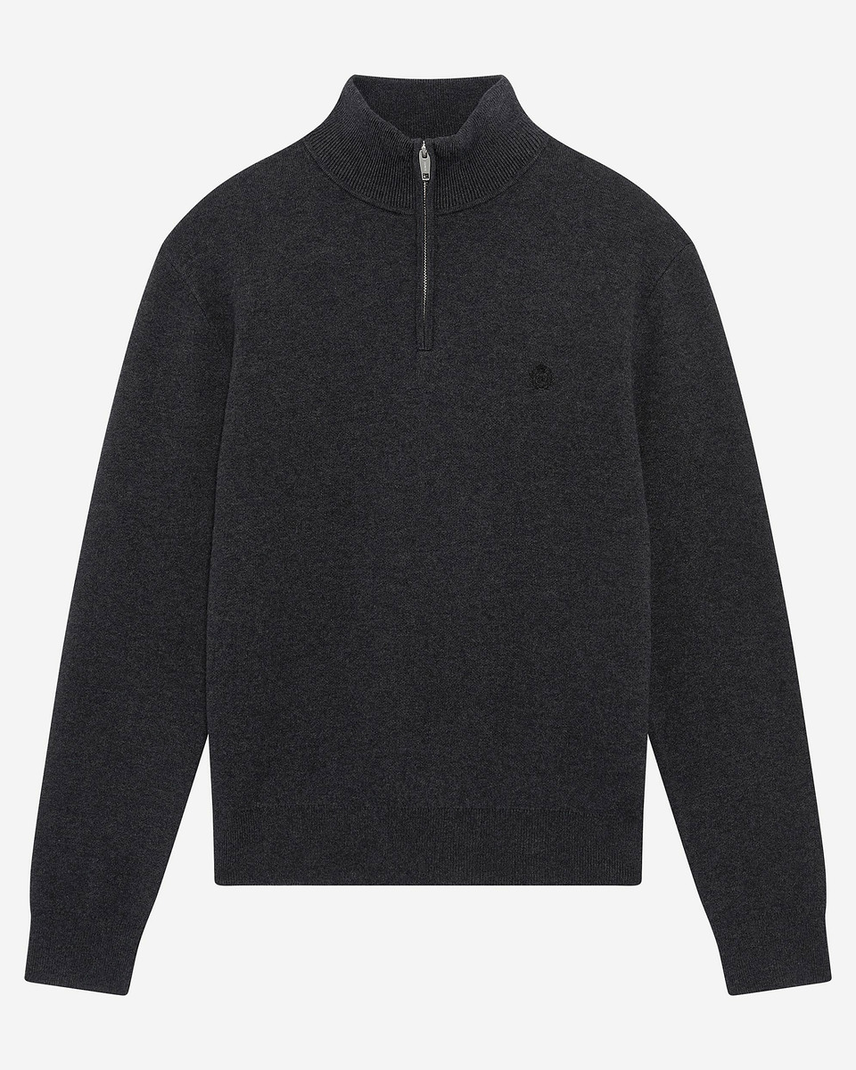 Grey double-faced wool trucker-neck sweater