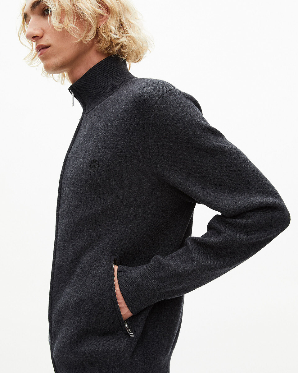 Double-sided wool cardigan with gray zip
