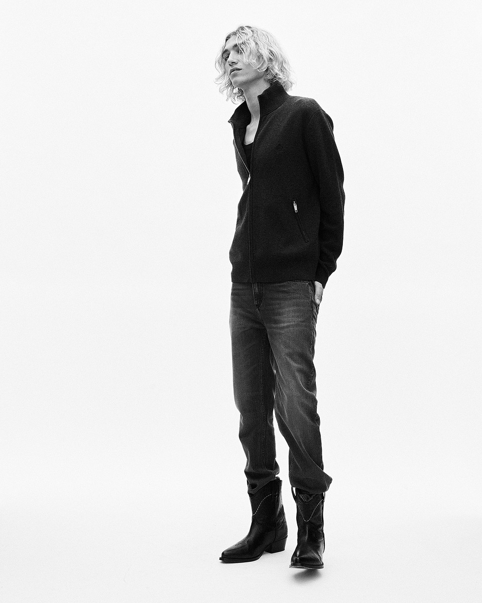 Double-sided wool cardigan with gray zip