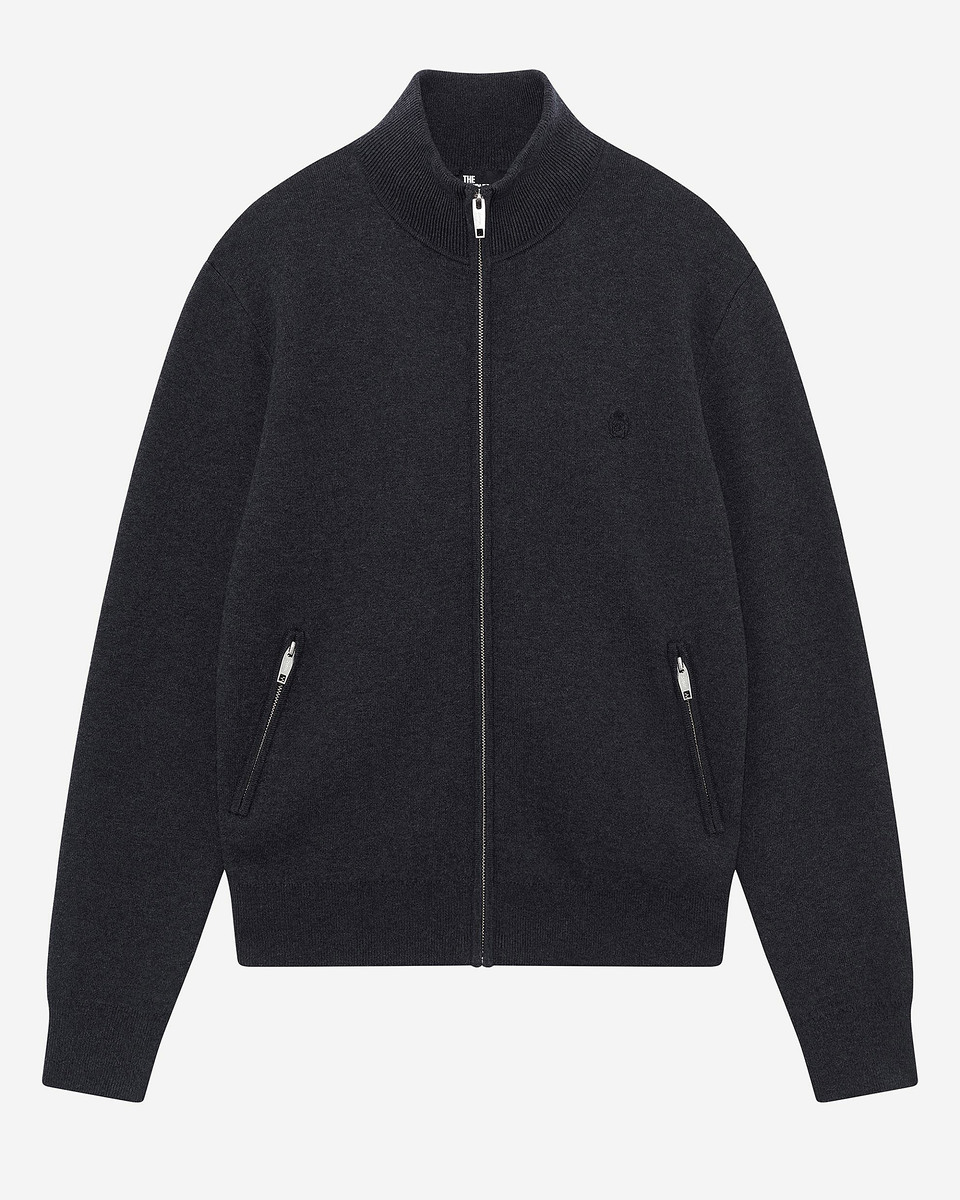 Double-sided wool cardigan with gray zip