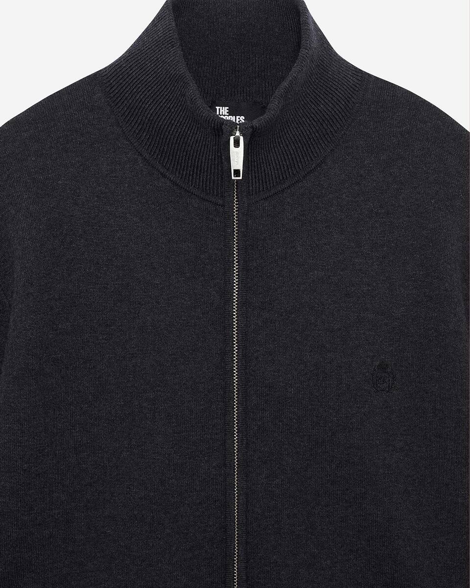 Double-sided wool cardigan with gray zip