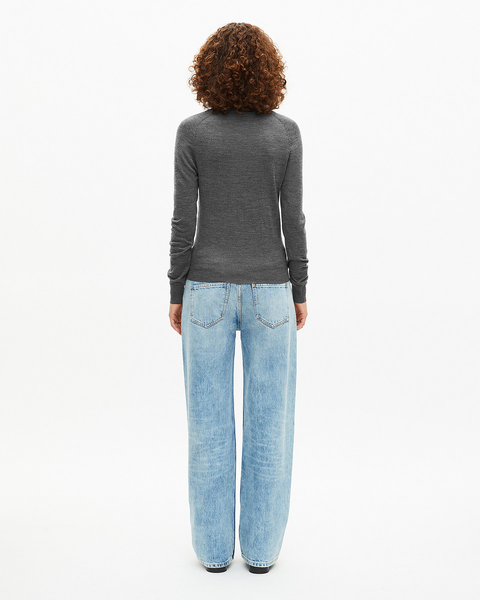 Grey merino wool V-neck sweater