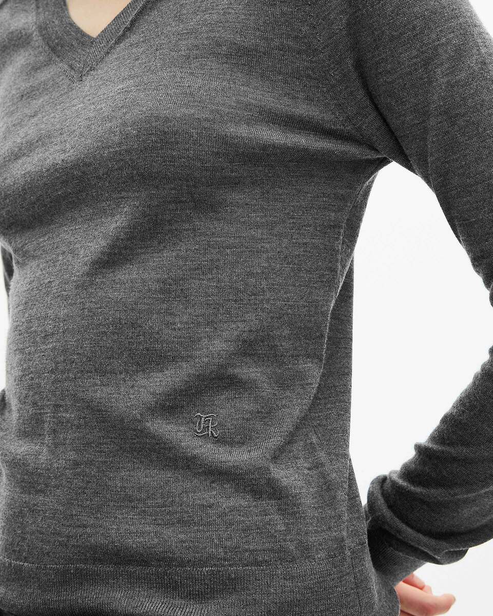 Grey merino wool V-neck sweater