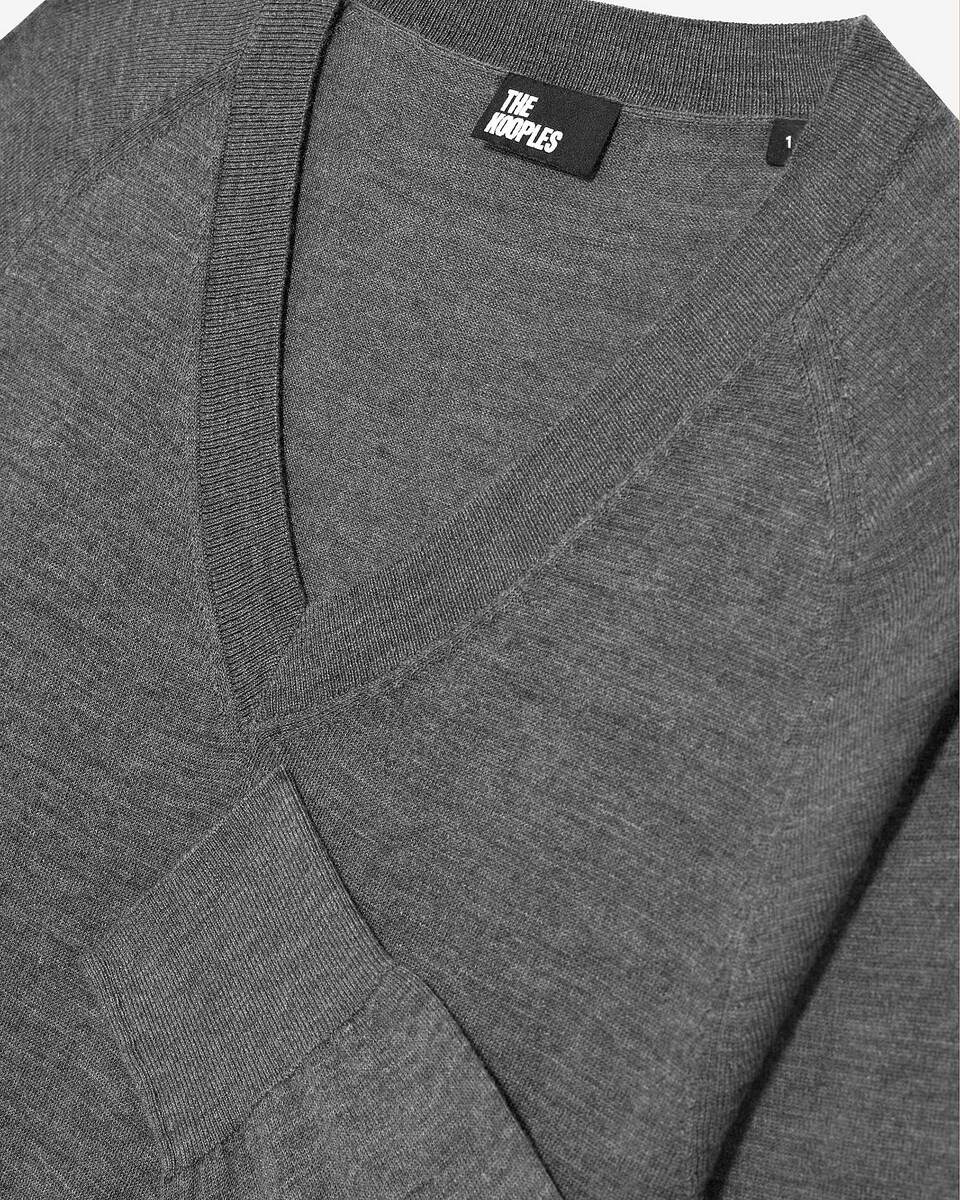 Grey merino wool V-neck sweater
