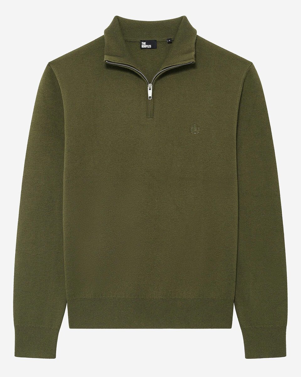 Double-faced khaki wool trucker-neck sweater