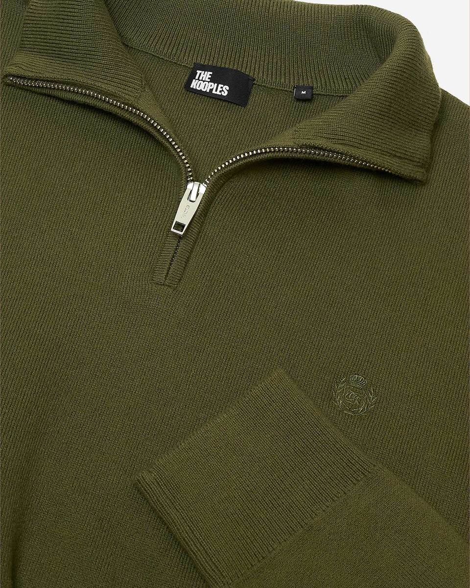 Double-faced khaki wool trucker-neck sweater