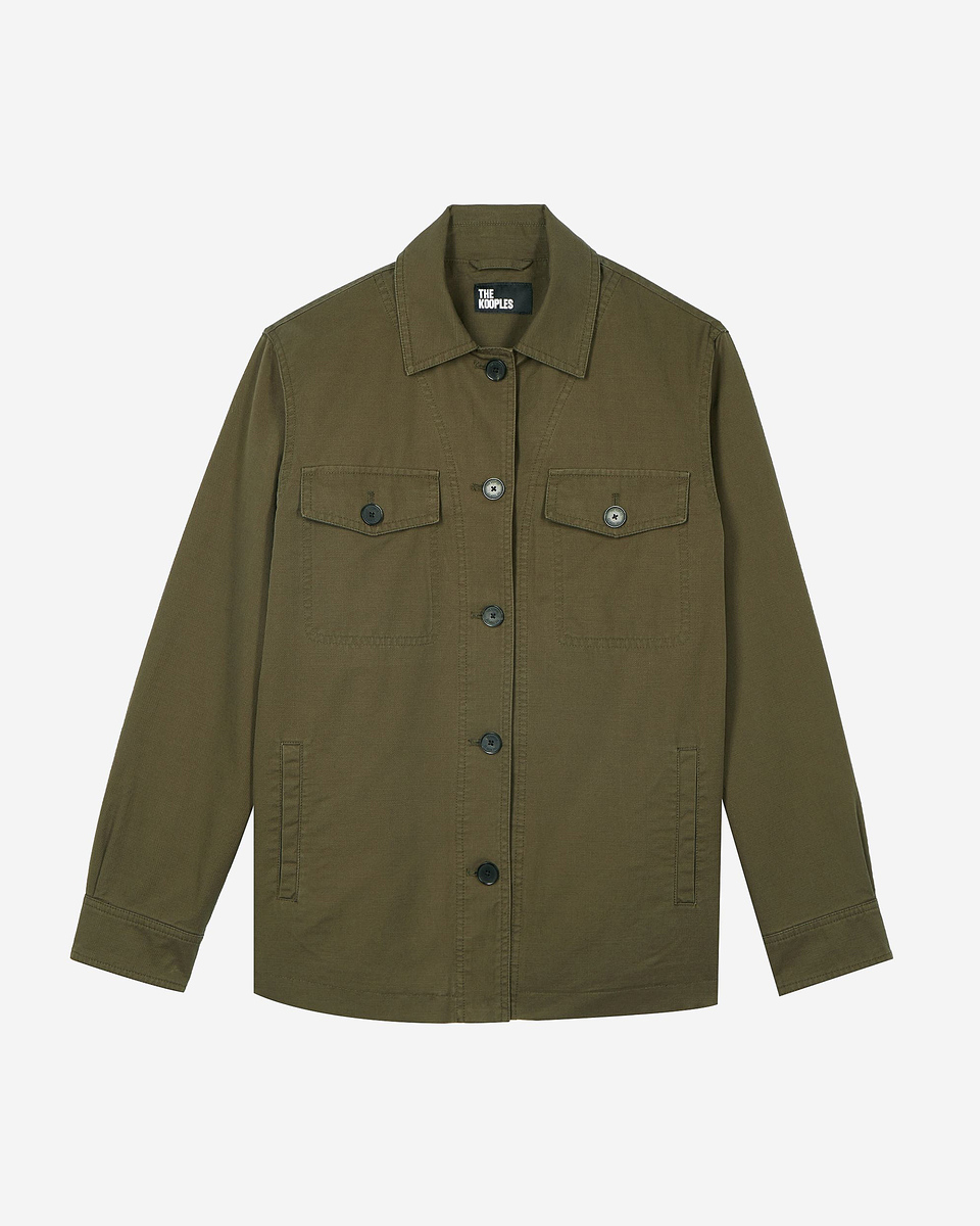 Embroidered back jacket in khaki cotton