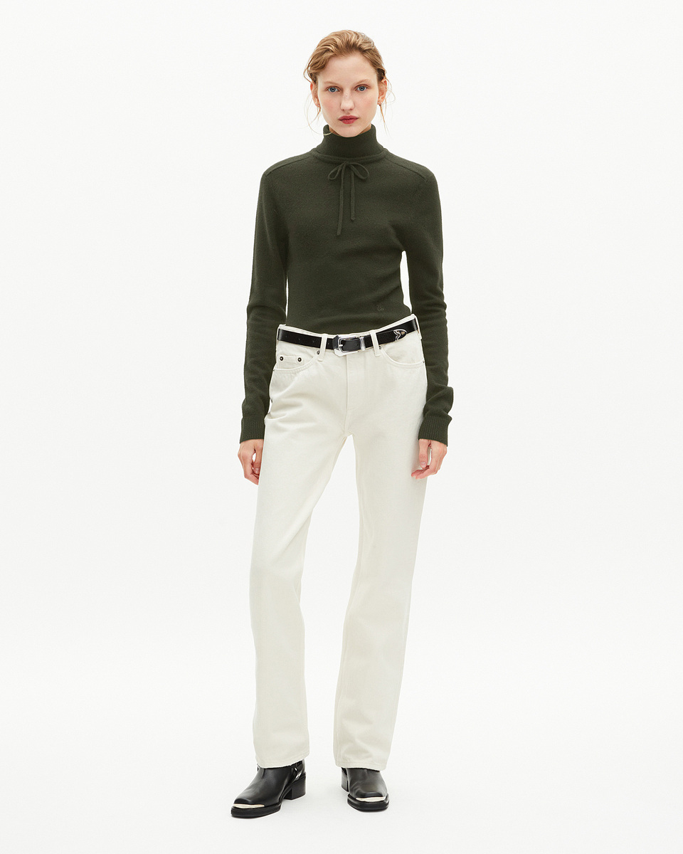 Khaki cashmere turtleneck sweater