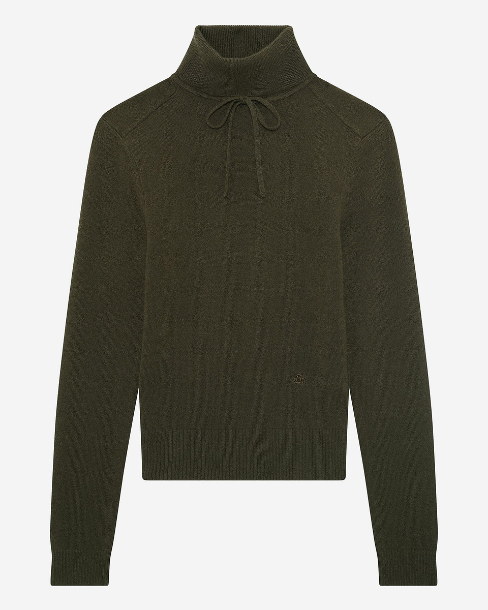 Khaki cashmere turtleneck sweater