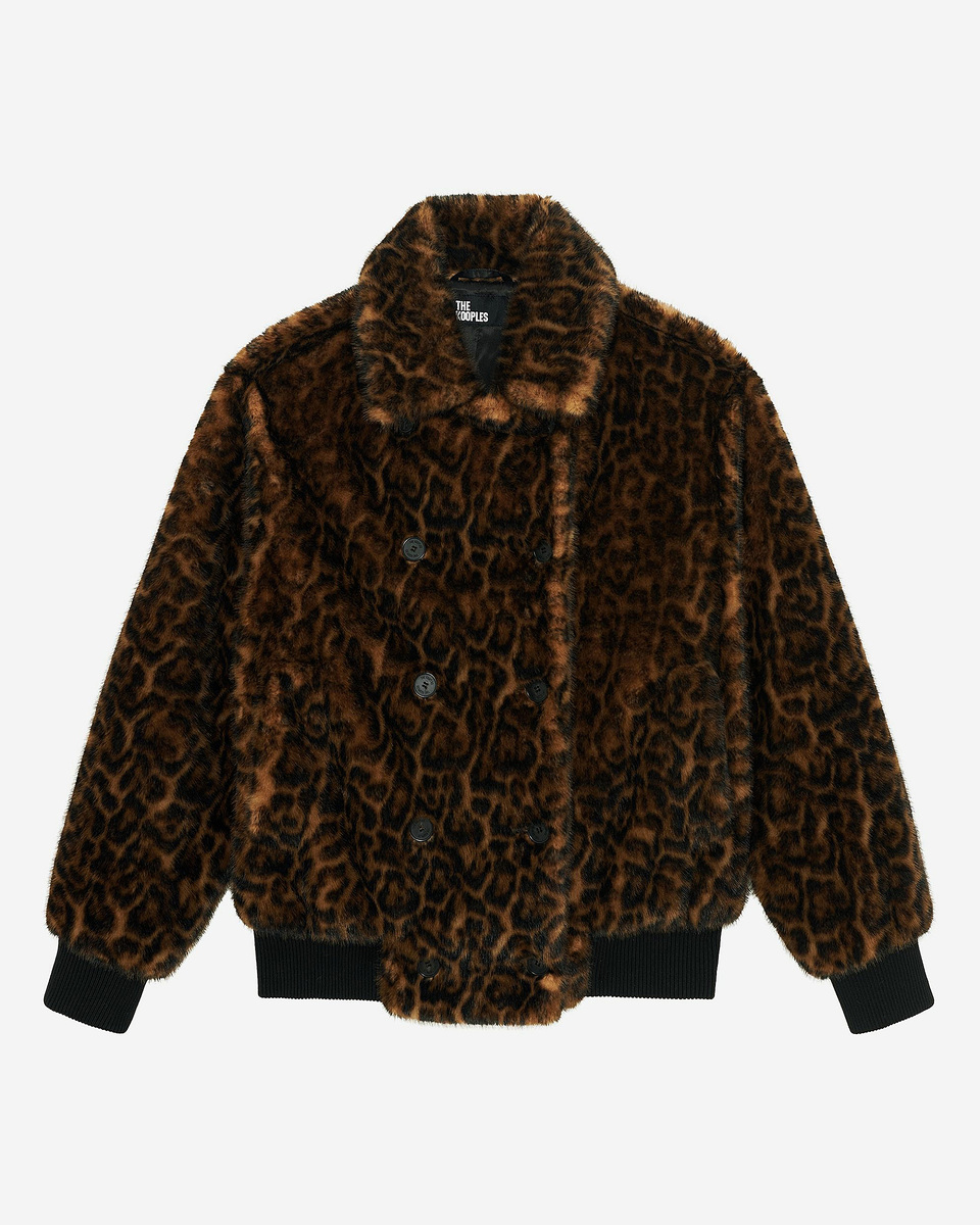 Leopard fur-effect coat
