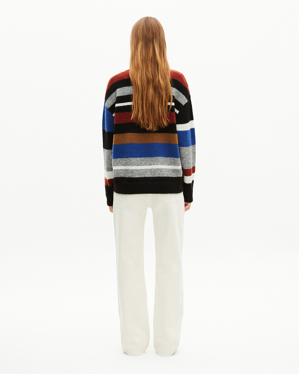 Wool blend sweater with multicolored stripes