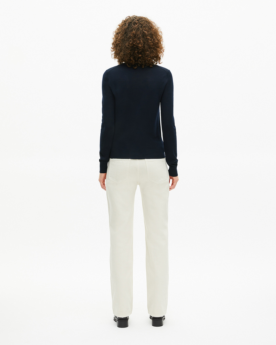 Round-neck sweater in navy merino wool