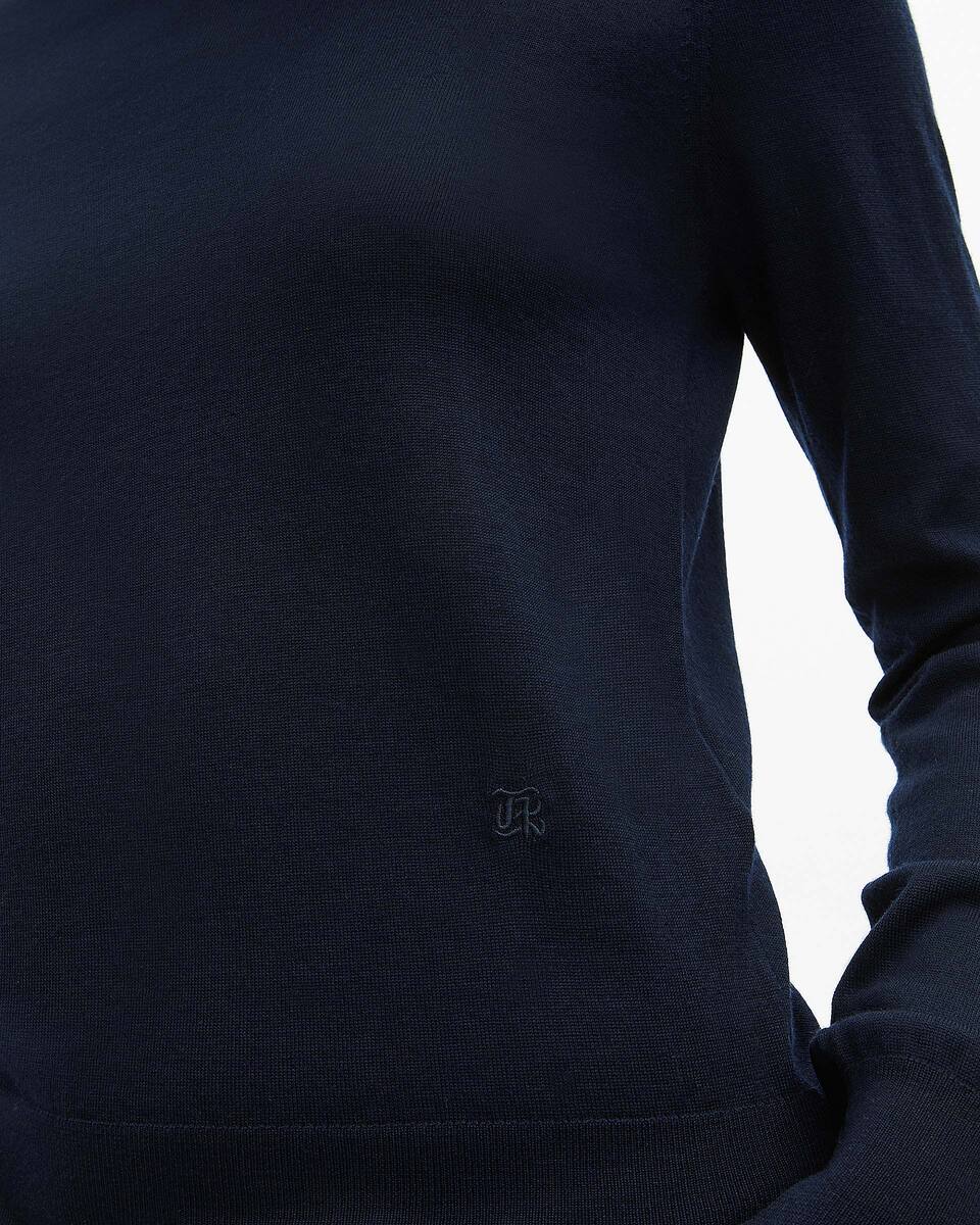 Round-neck sweater in navy merino wool