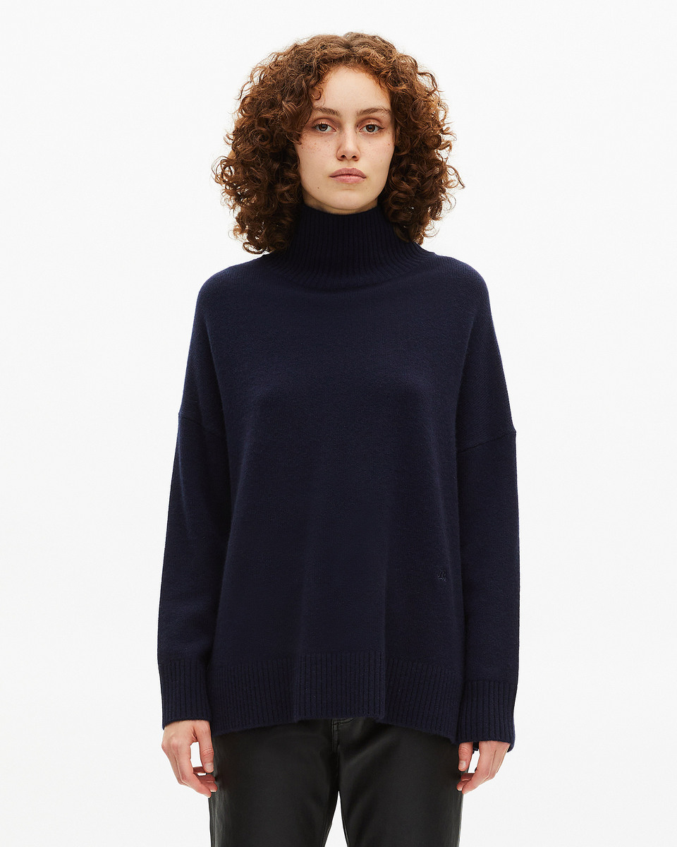 Navy cashmere stand-up collar sweater