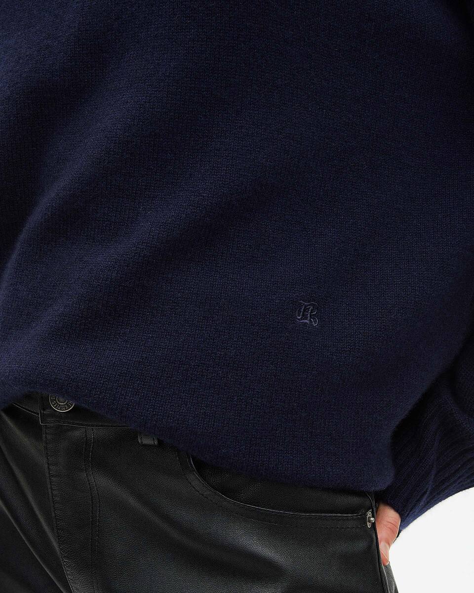 Navy cashmere stand-up collar sweater