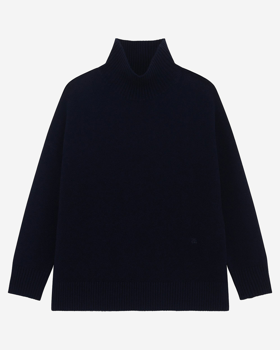 Navy cashmere stand-up collar sweater
