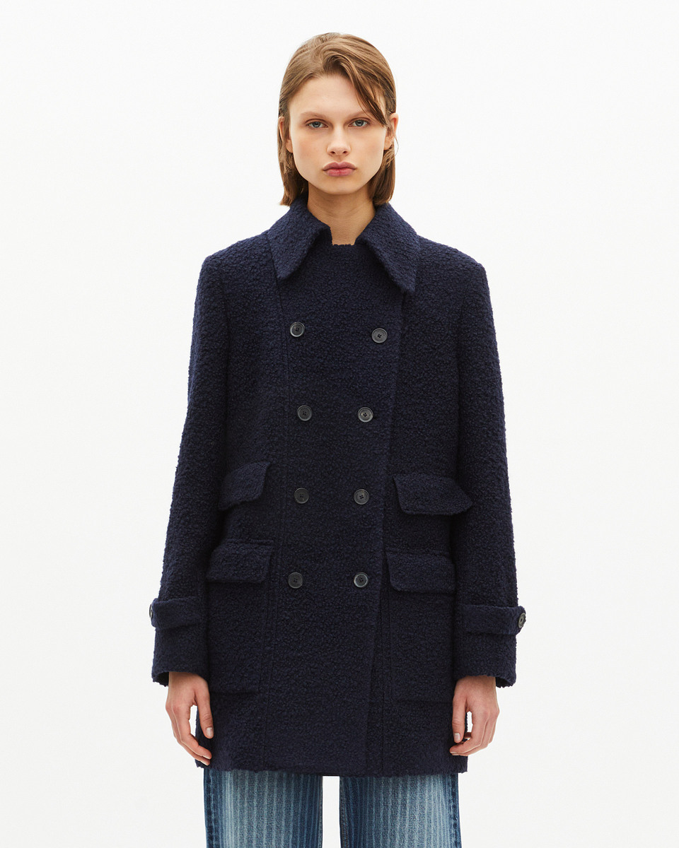 Navy bouclette wool coat
