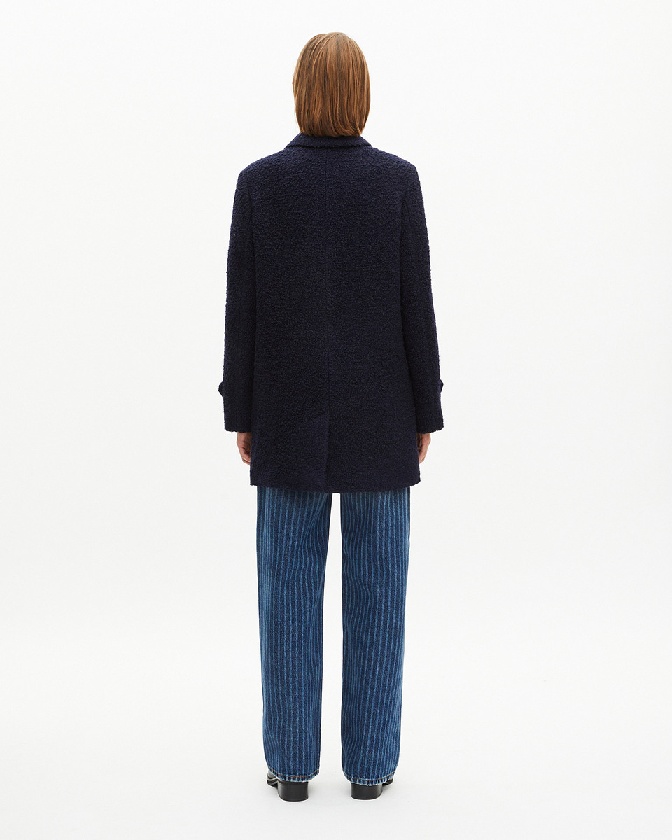 Navy bouclette wool coat