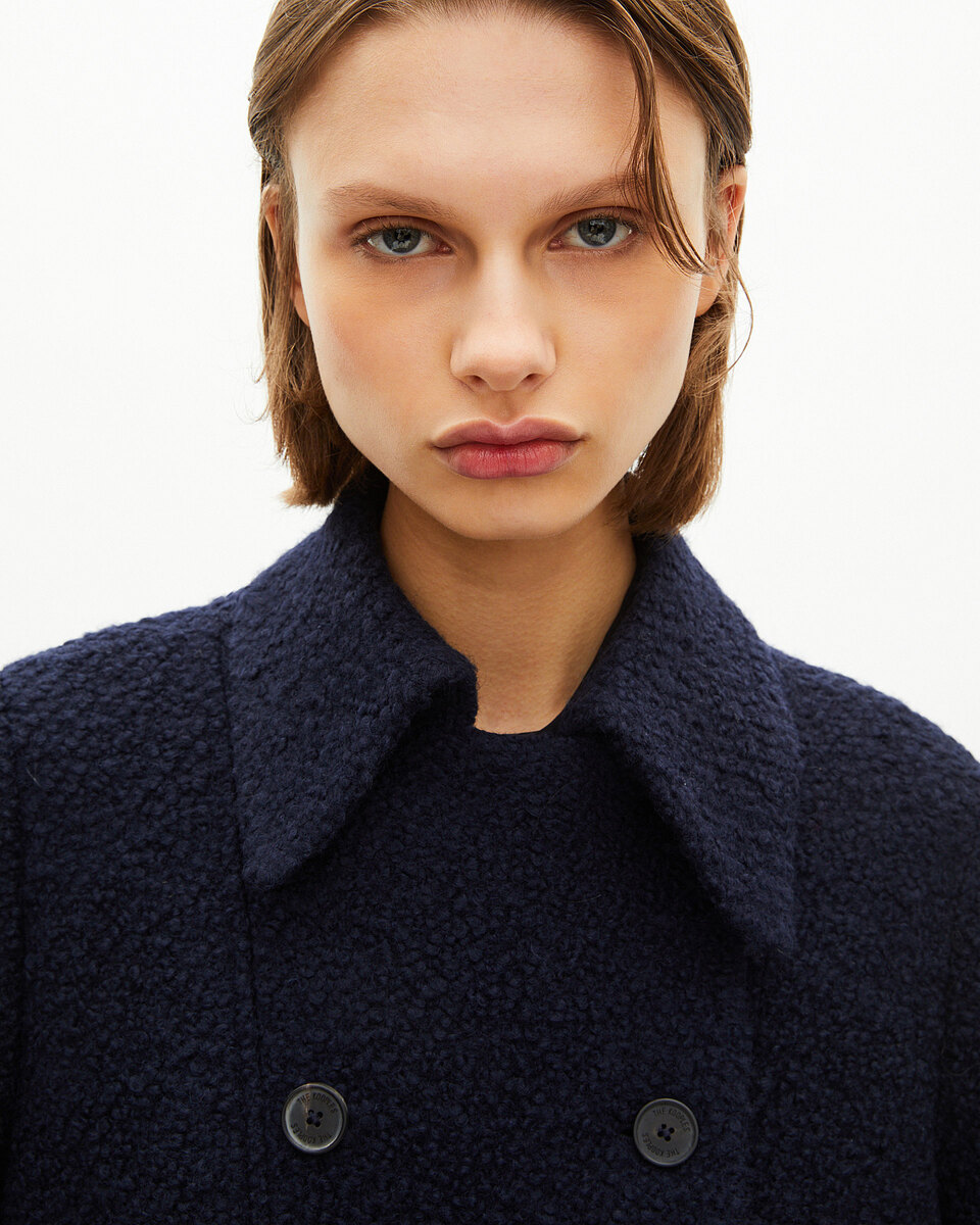 Navy bouclette wool coat
