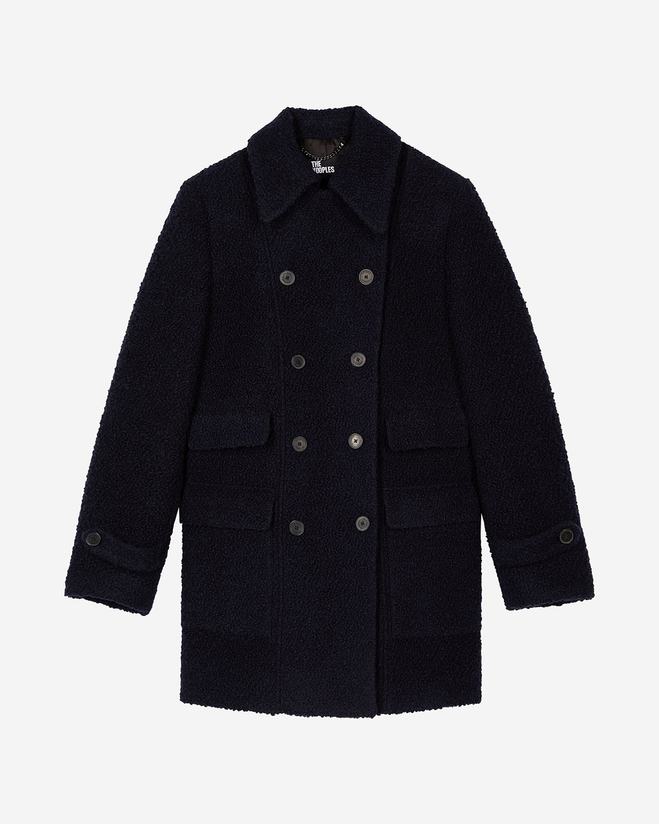 Navy bouclette wool coat