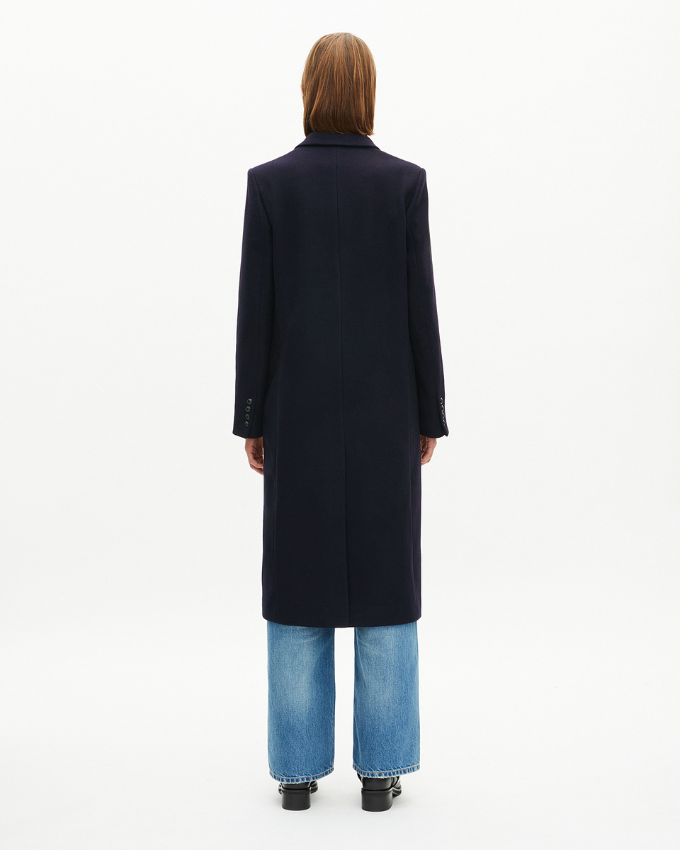 Long double-breasted coat in navy wool