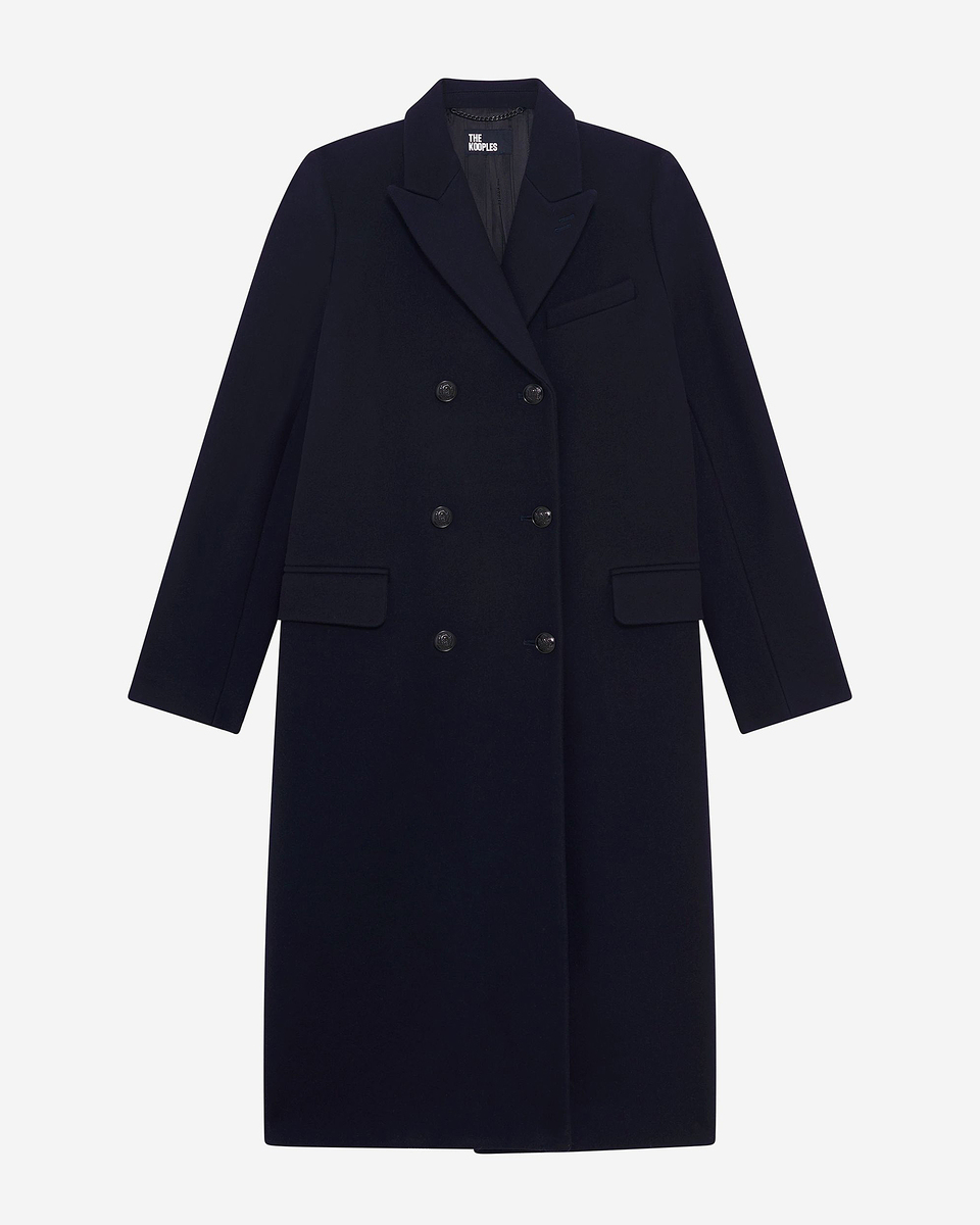 Long double-breasted coat in navy wool