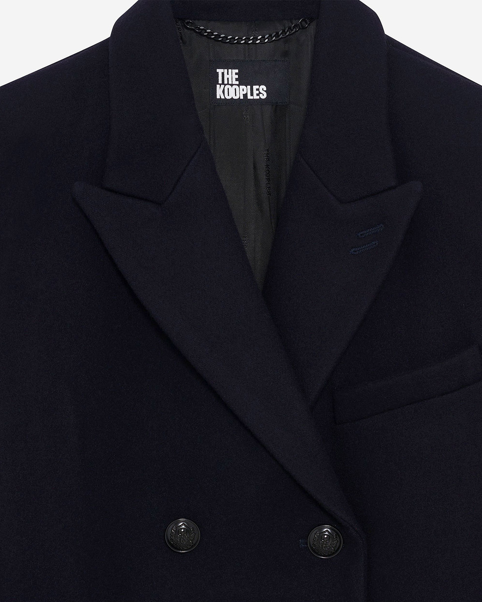 Long double-breasted coat in navy wool