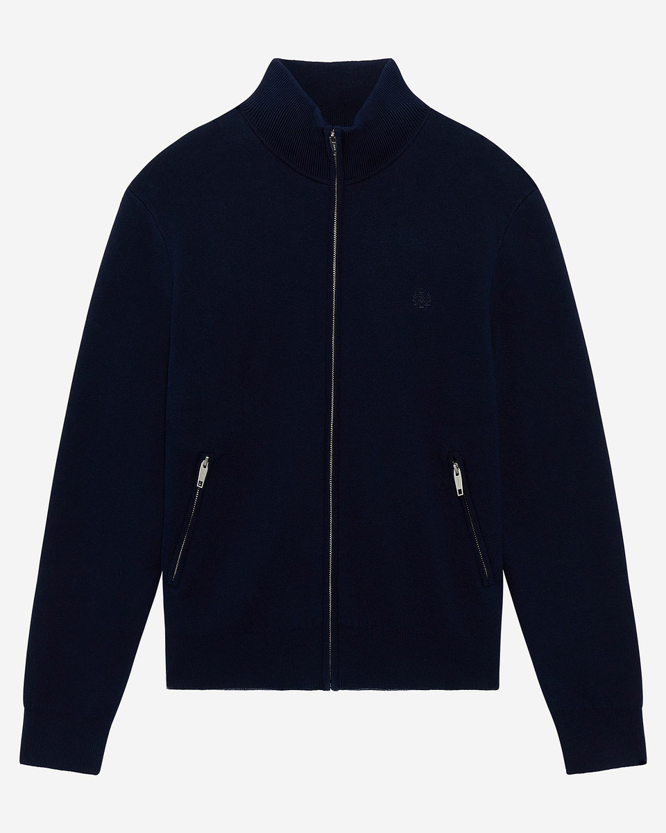 Double-sided wool cardigan with navy zip