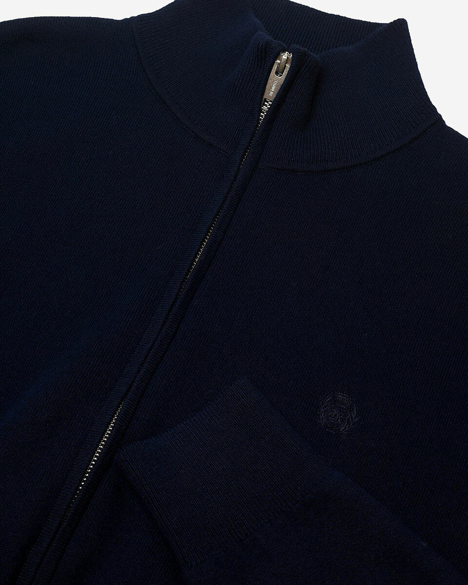 Double-sided wool cardigan with navy zip