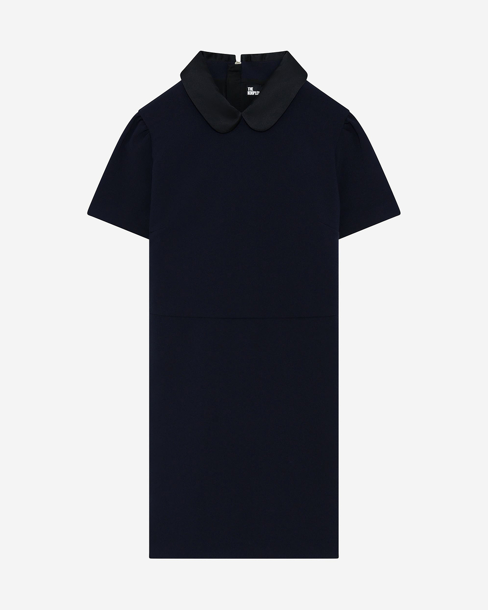 Short dress with claudine collar in navy satin