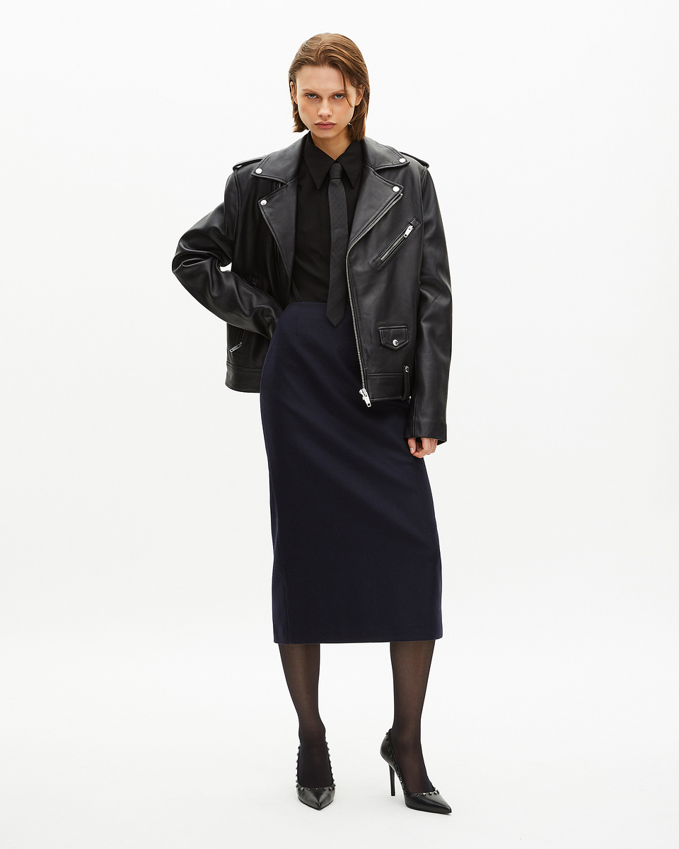 Long navy pencil skirt