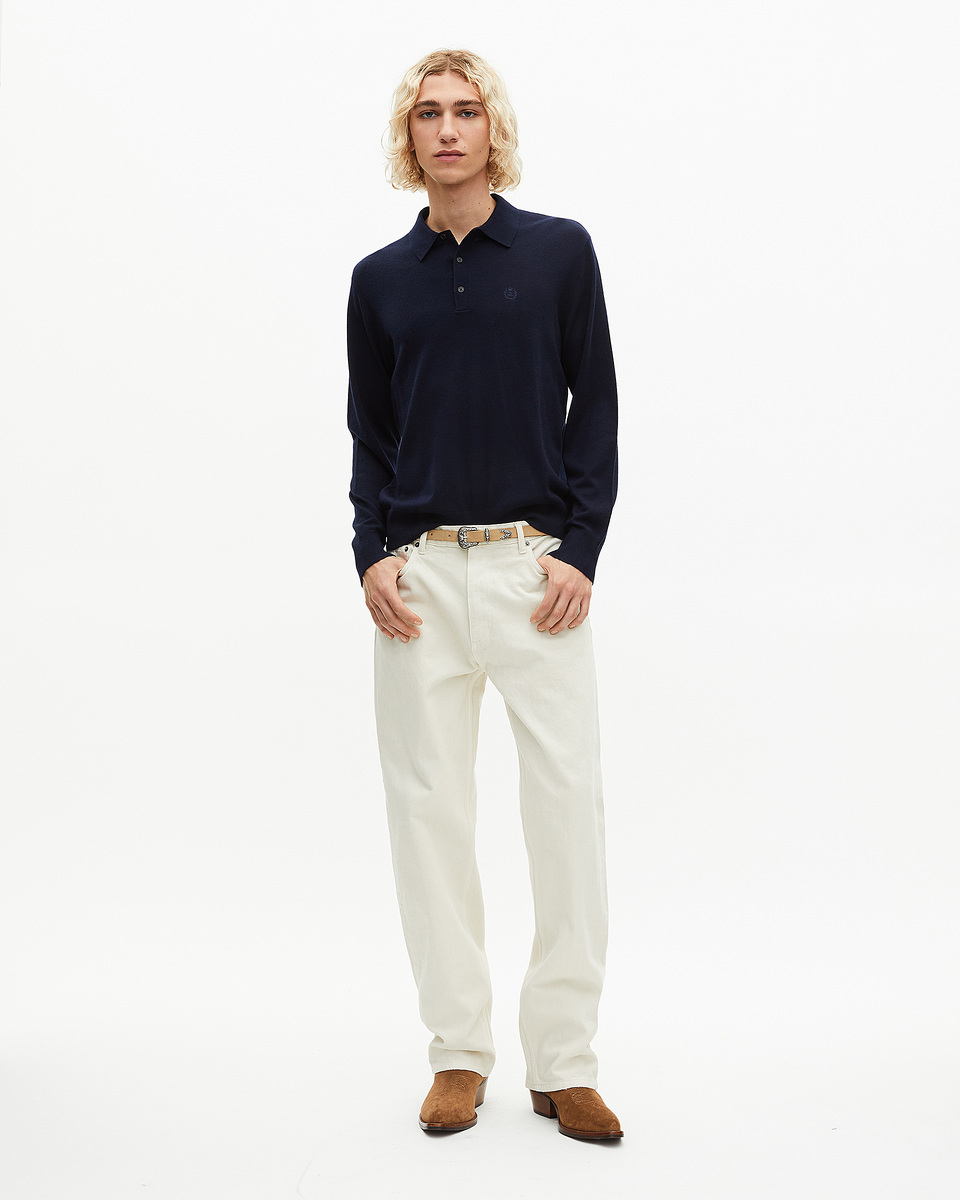 Navy merino wool polo-neck sweater