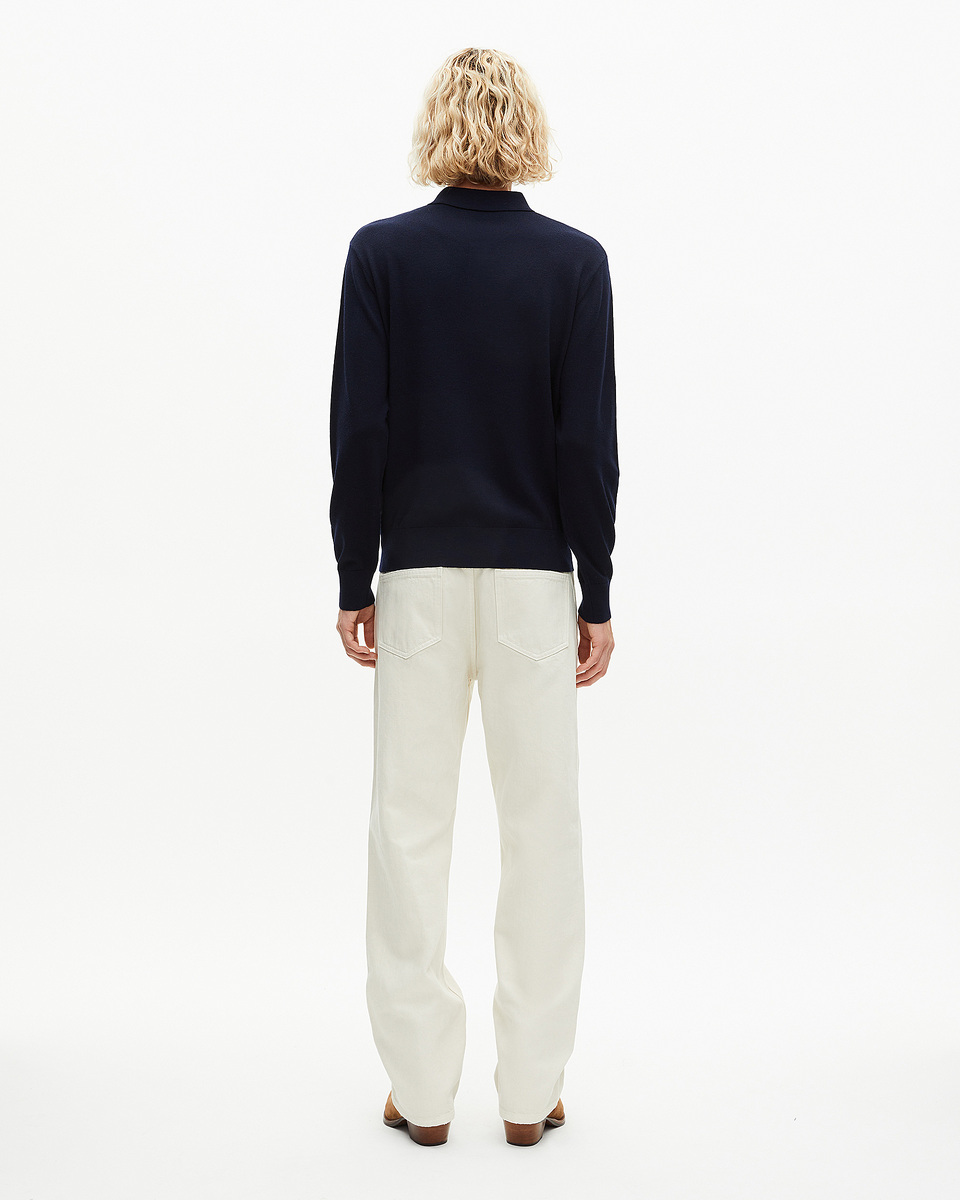 Navy merino wool polo-neck sweater