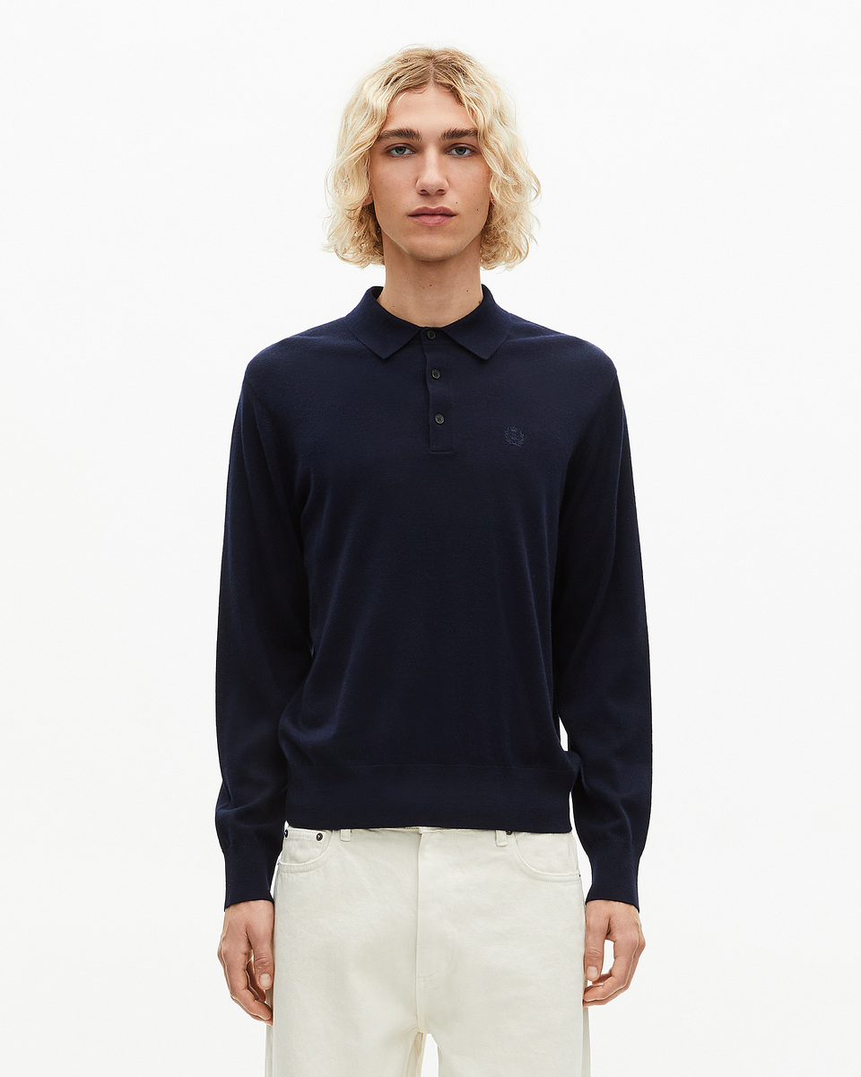 Navy merino wool polo-neck sweater