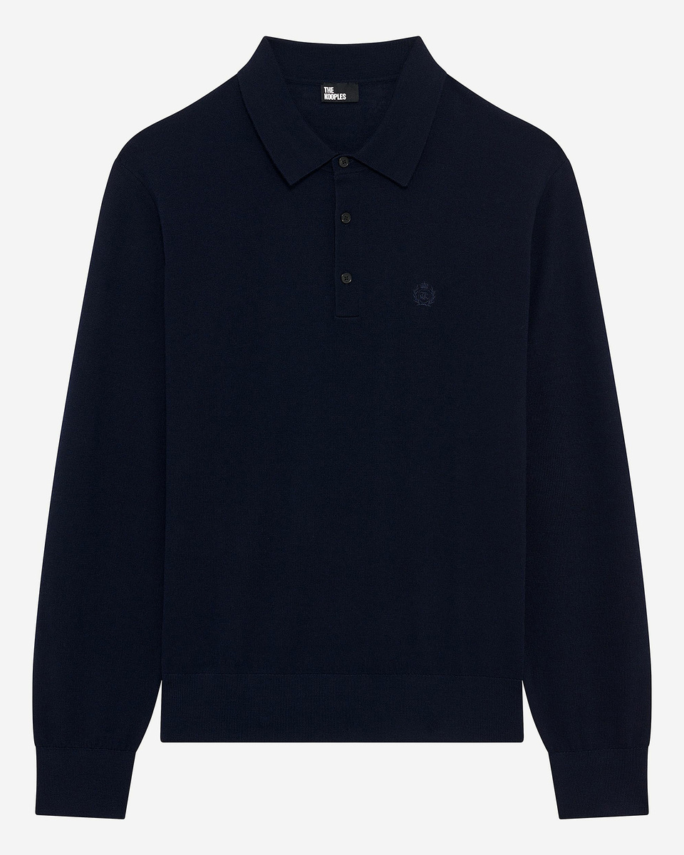 Navy merino wool polo-neck sweater
