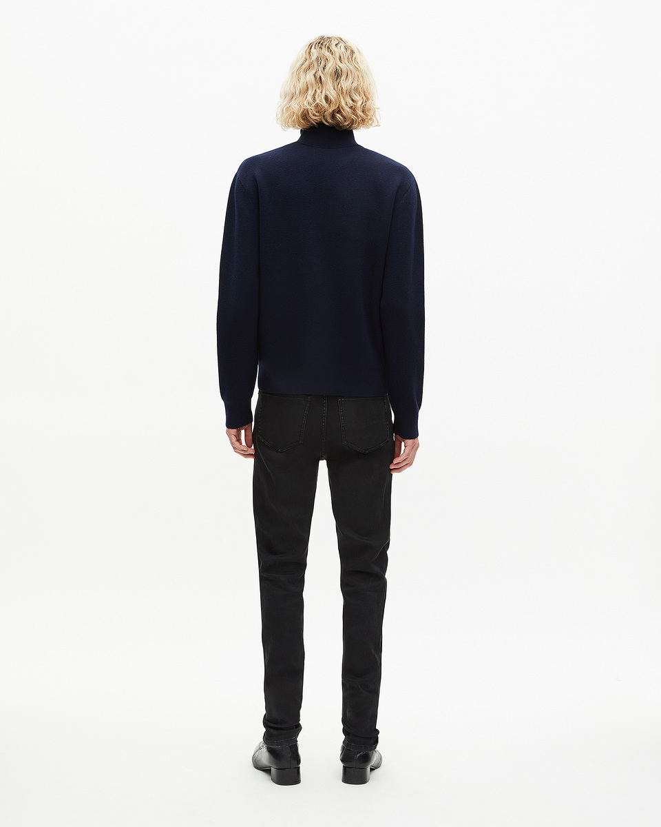 Double-faced navy trucker-neck sweater