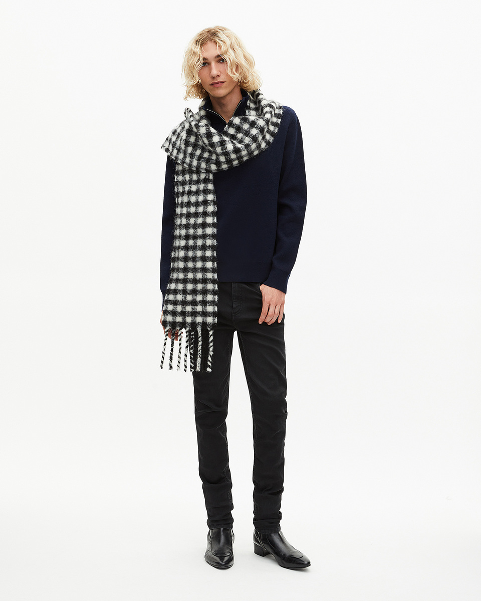 Double-faced navy trucker-neck sweater