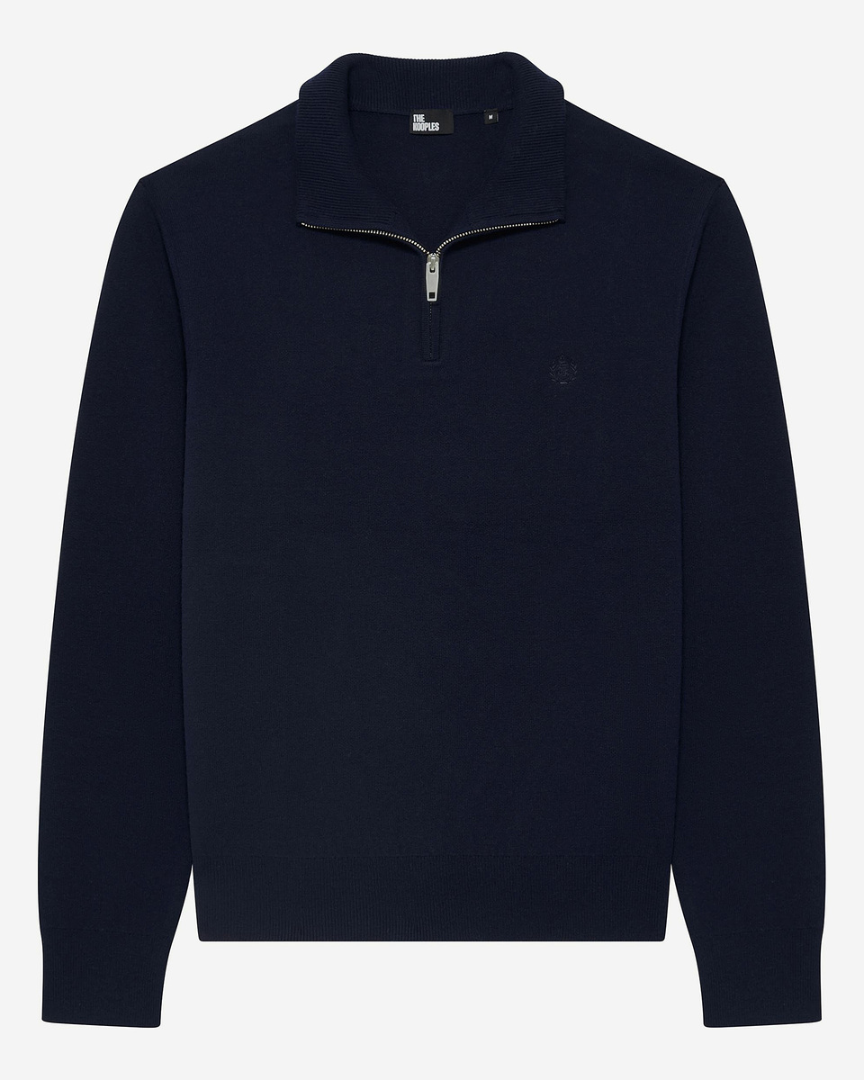 Double-faced navy trucker-neck sweater