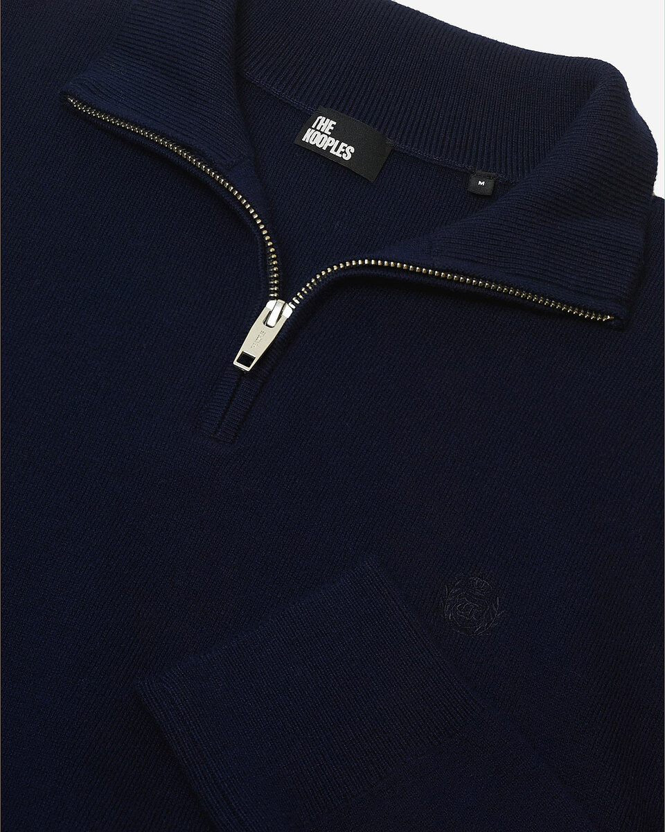 Double-faced navy trucker-neck sweater