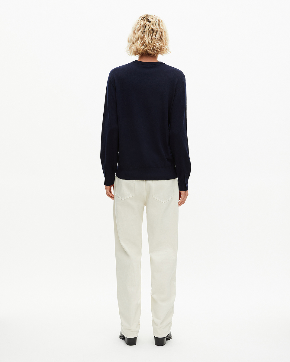 Round-neck sweater in navy merino wool