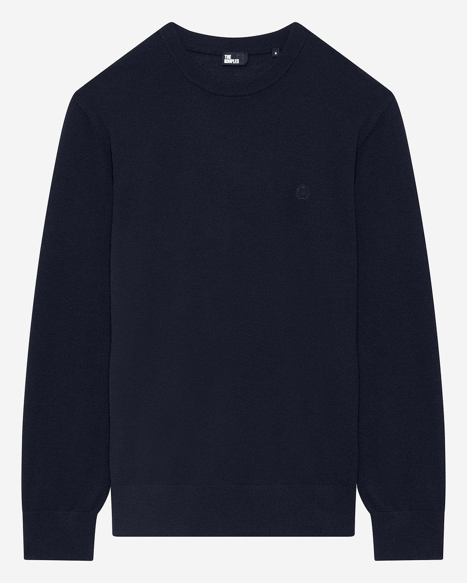 Round-neck sweater in navy merino wool
