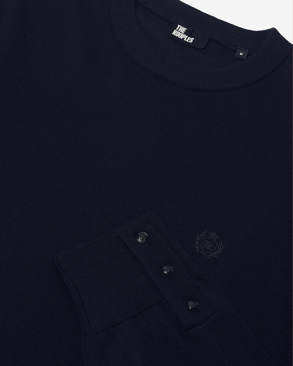 Round-neck sweater in navy merino wool