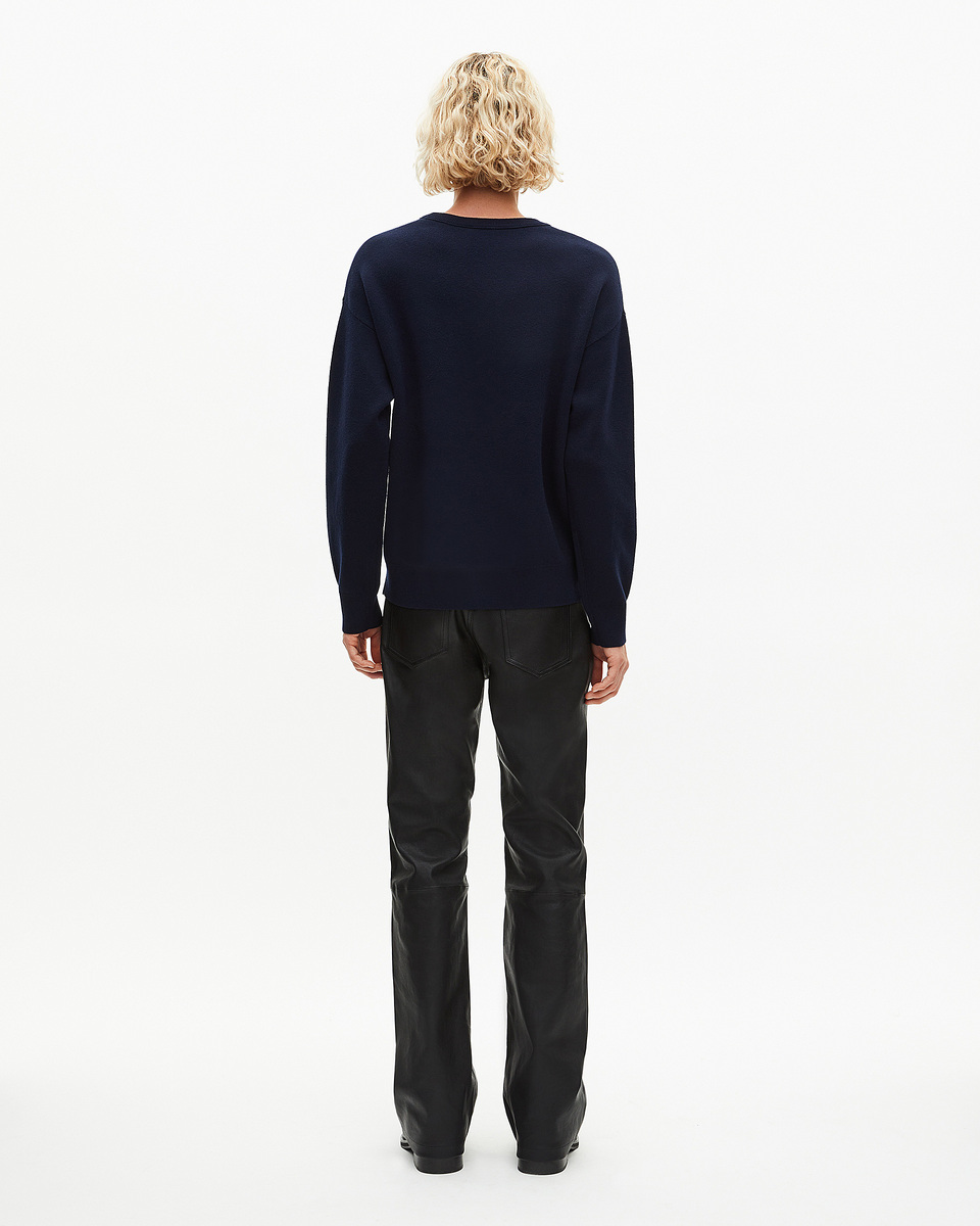 Round-neck sweater in navy double-faced wool