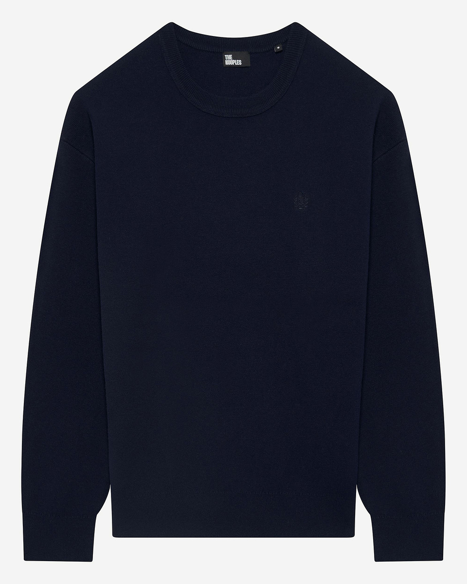 Round-neck sweater in navy double-faced wool