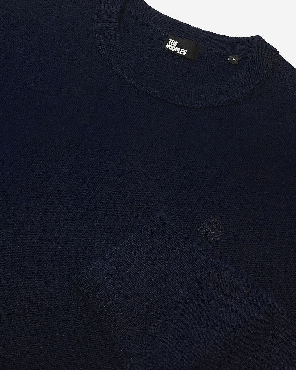 Round-neck sweater in navy double-faced wool
