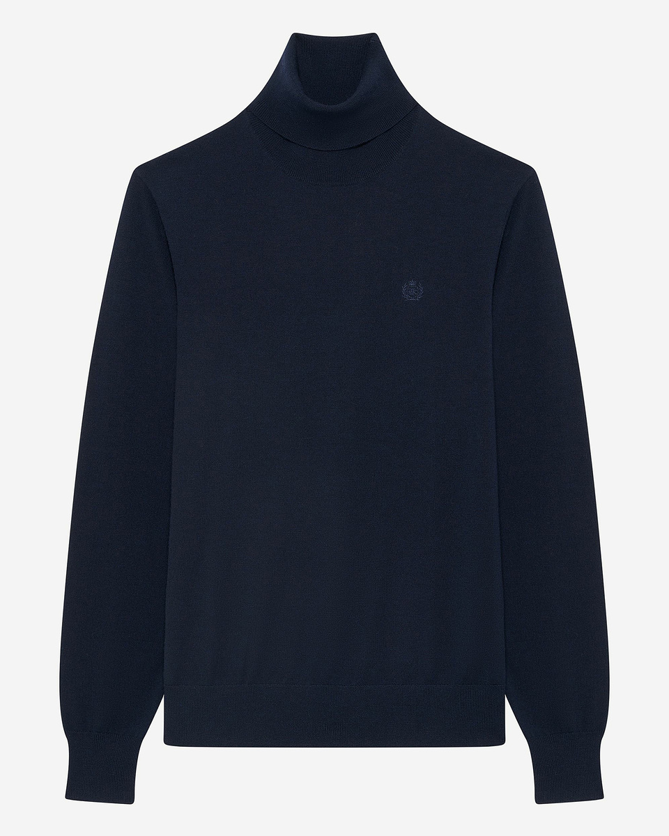 Navy merino wool turtleneck sweater