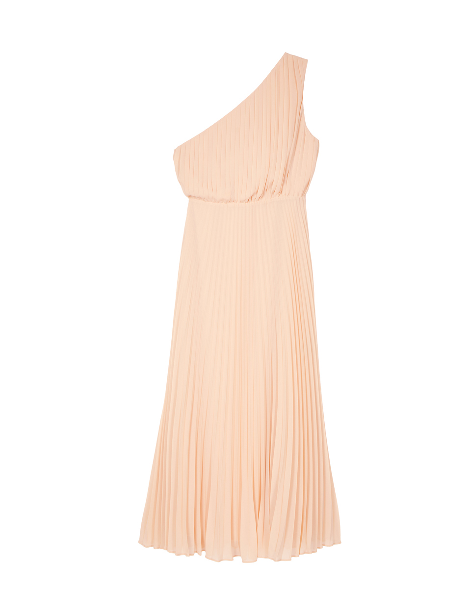 Long asymmetrical pleated peach dress