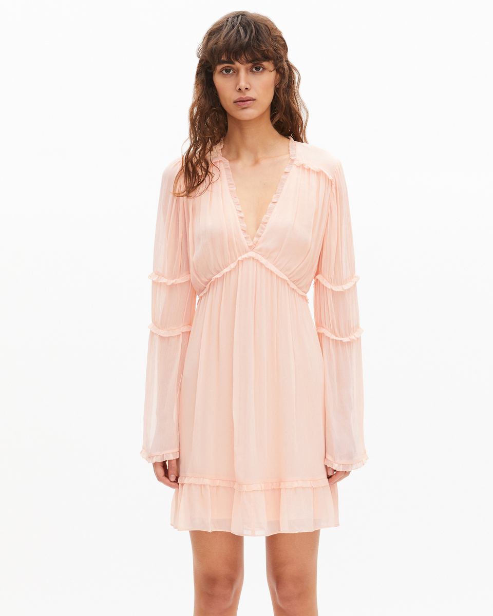 Short ruffled peach dress