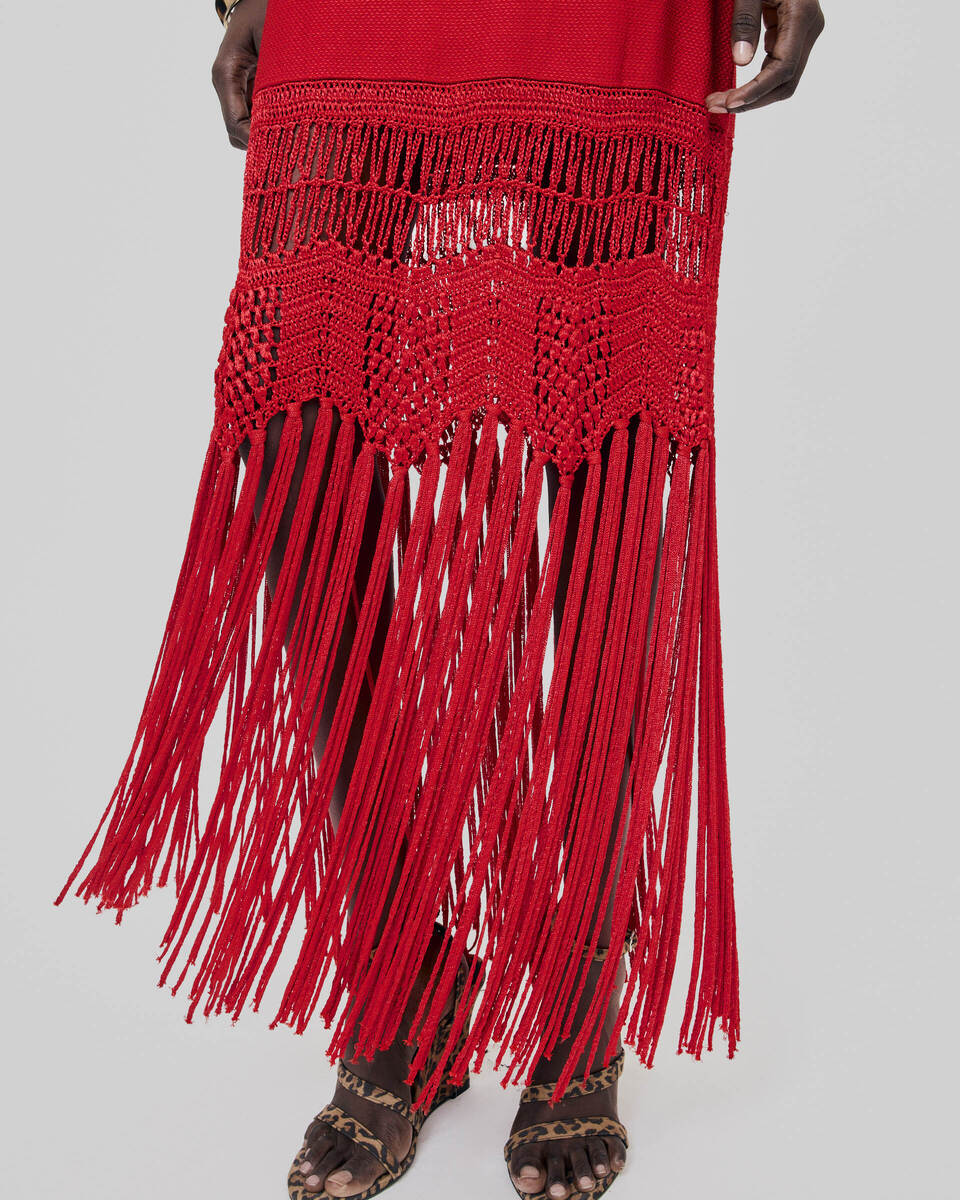Red mesh fringed halter dress
